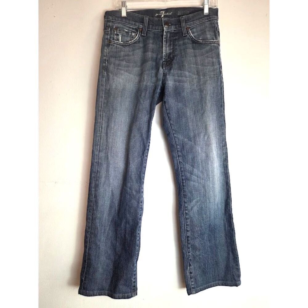 7 For All Mankind Women "Austyn" MidRise Straight Leg Blue Denim Jeans size 30
